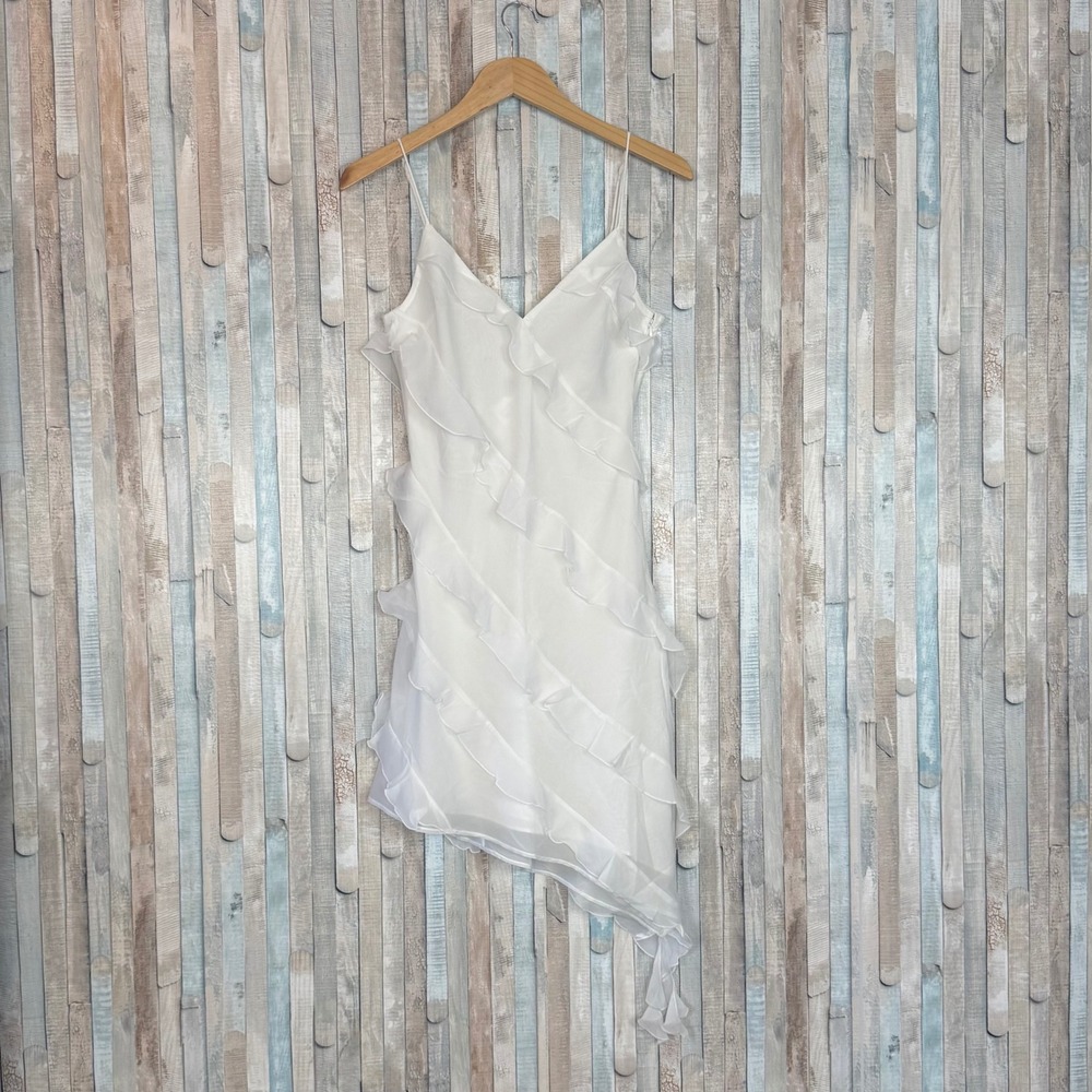 New Abercrombie & Fitch S Tall Ruffle Asymmetrical Mini Slip Dress Chiffon ST